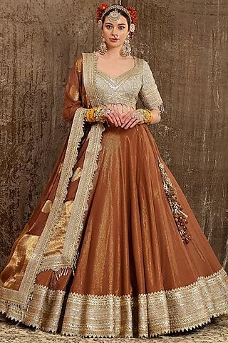 brown embroidered lehenga set