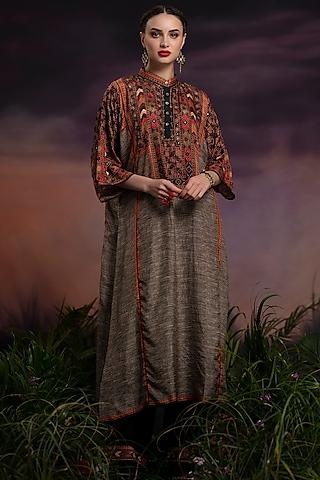 brown embroidered long tunic