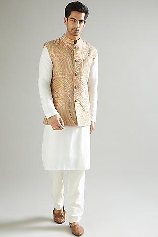 brown embroidered nehru jacket