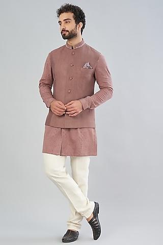 brown embroidered nehru jacket