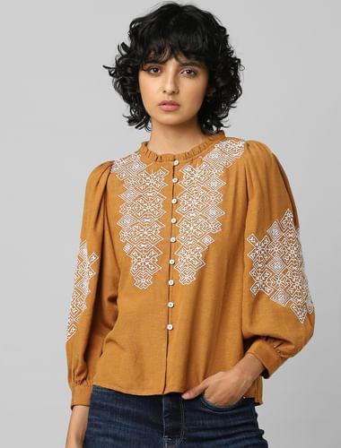 brown embroidered shirt