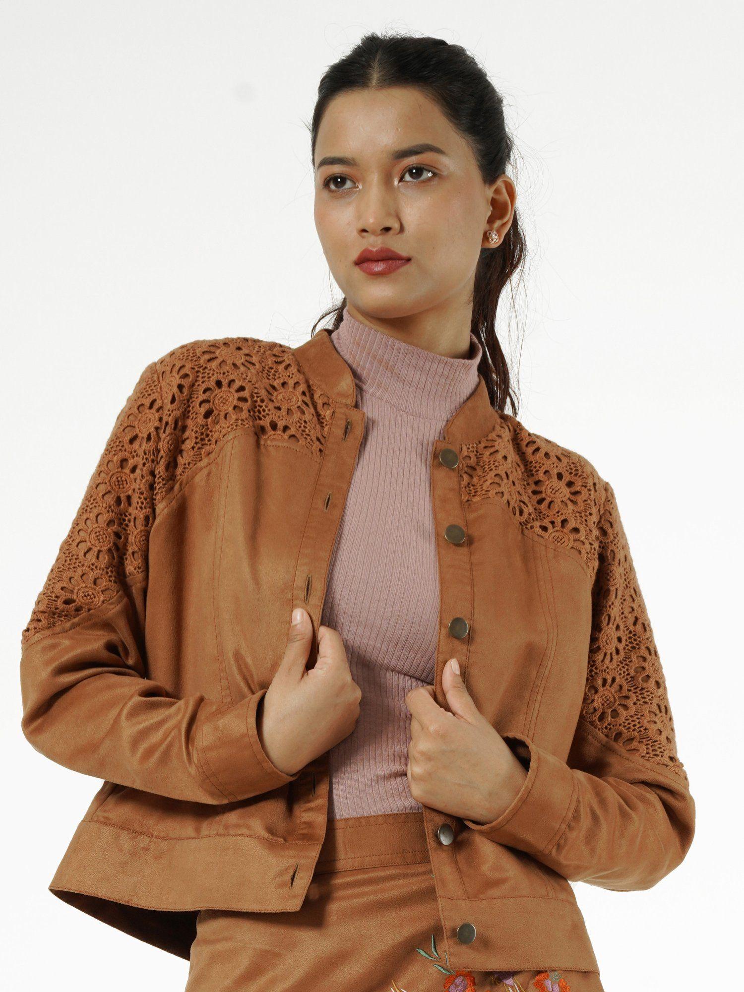 brown embroidered suede jacket