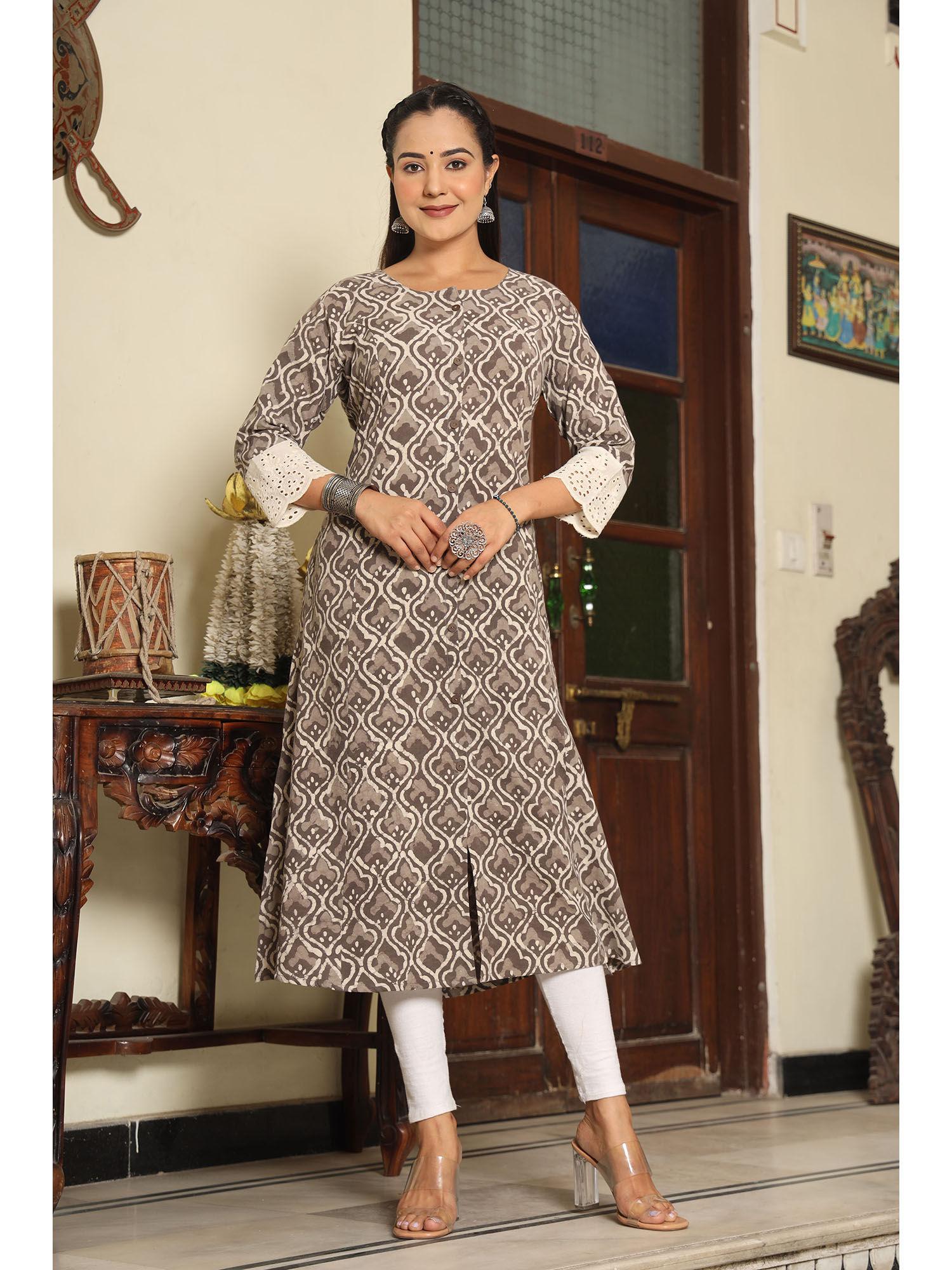 brown ethnic print kurta