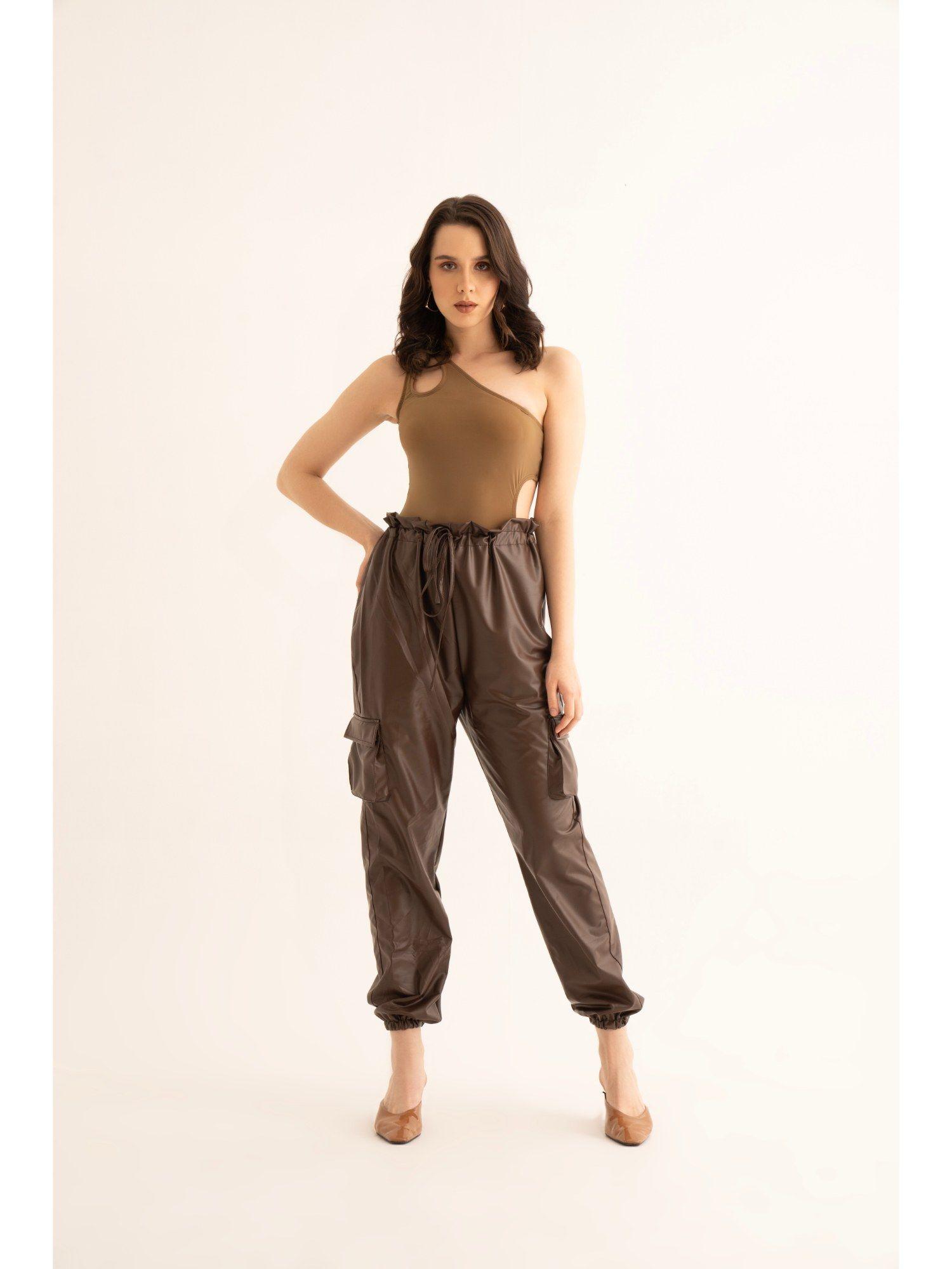 brown faux leather cargo pant