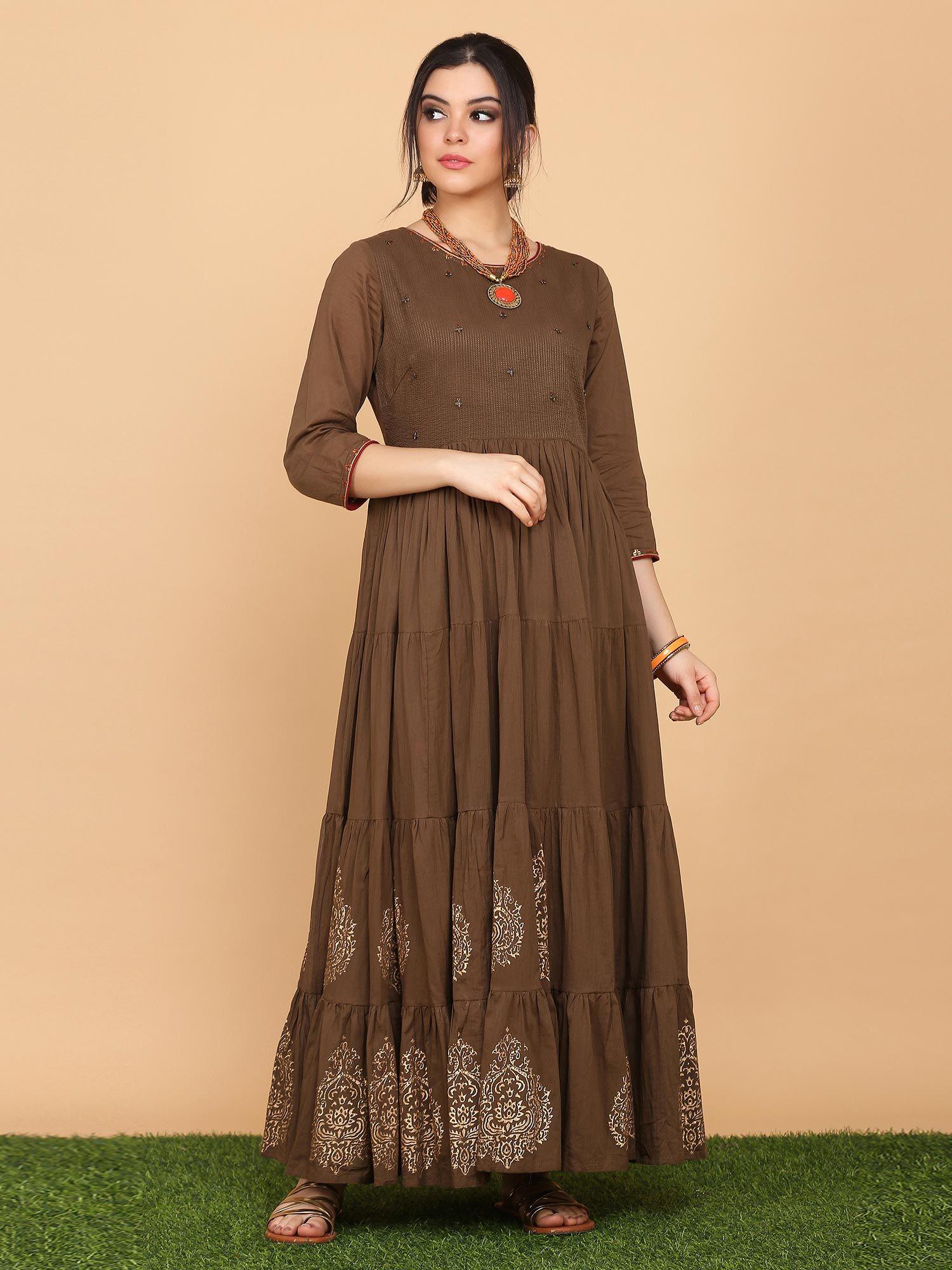 brown flared gown