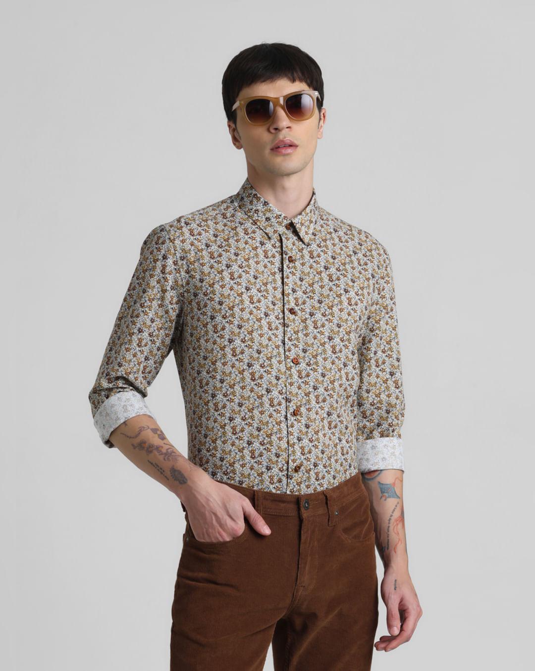 brown floral full sleeves shirt