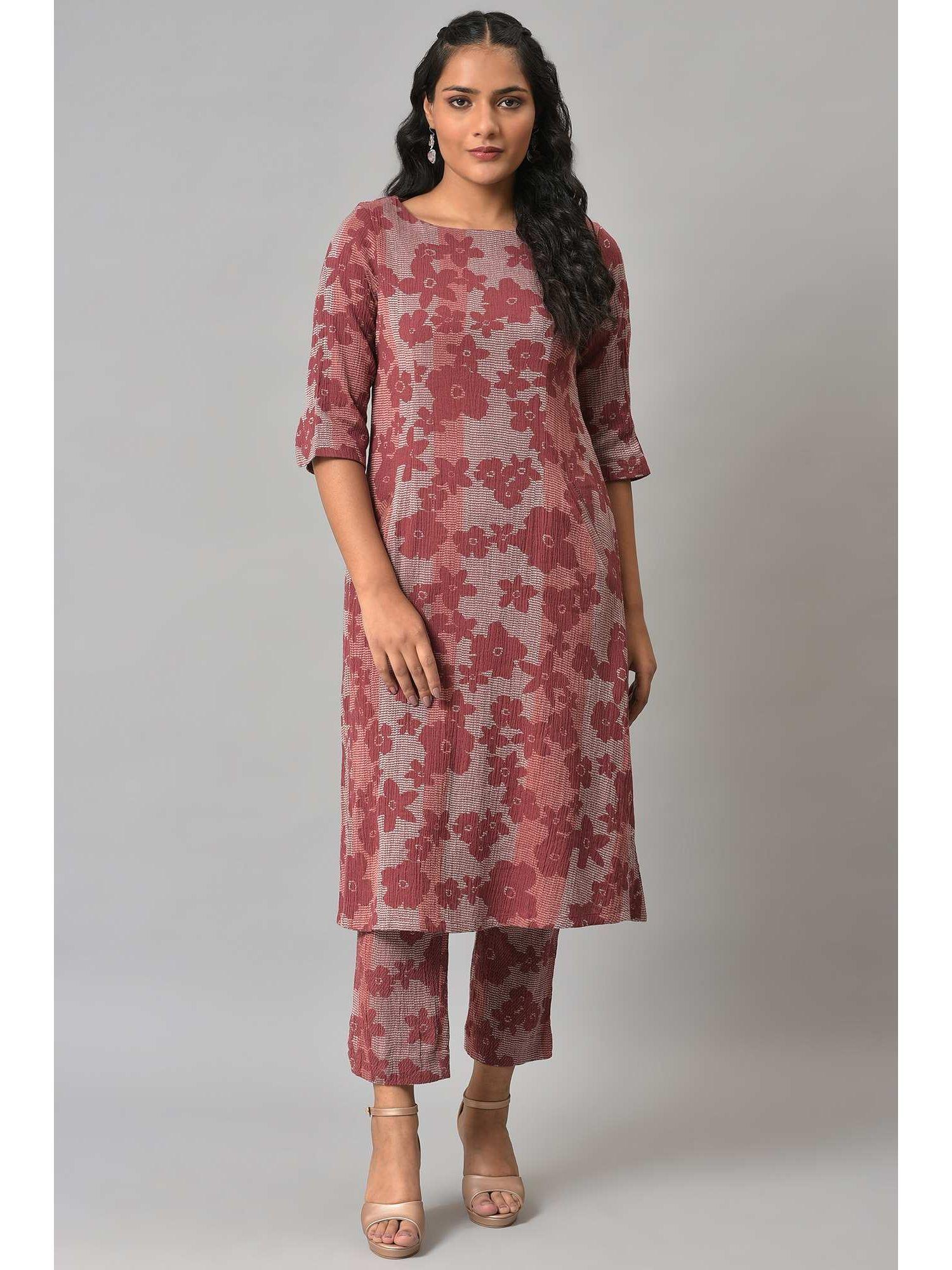 brown floral kurta-slim pant (set of 2)