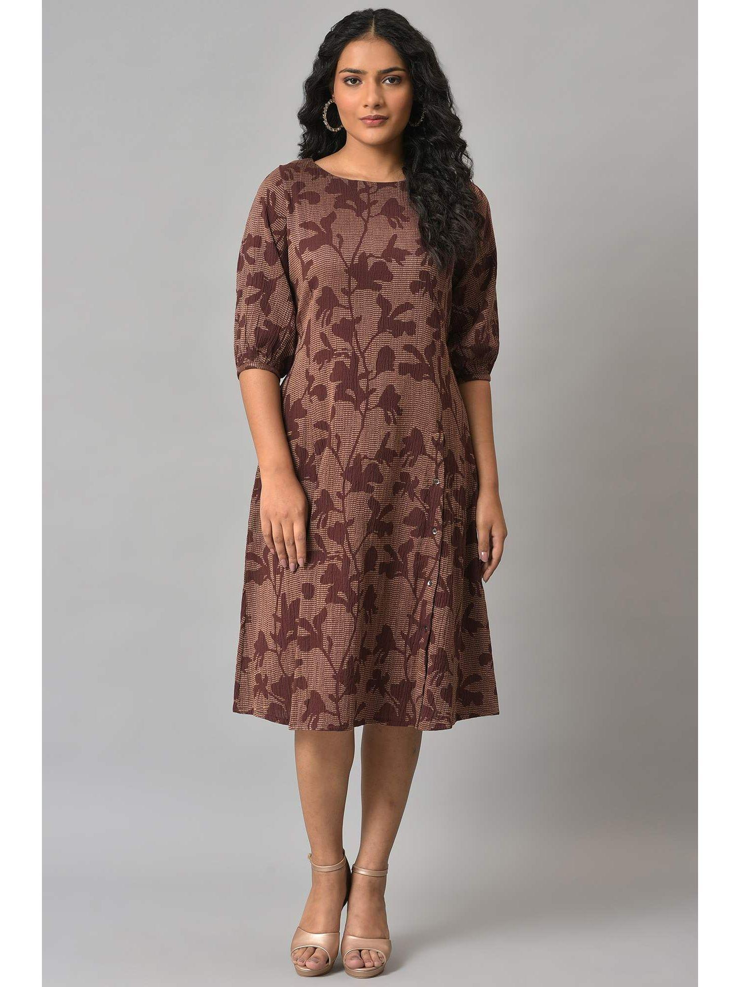 brown floral midi dress