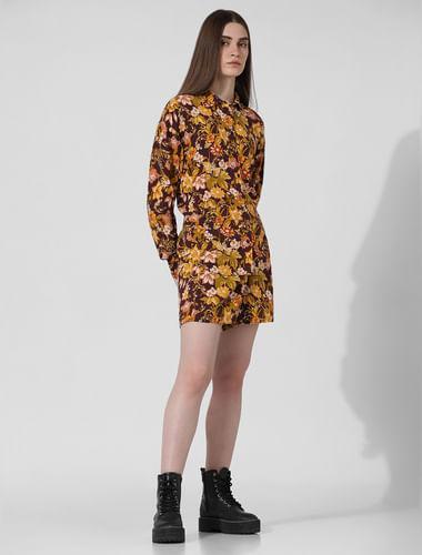 brown floral print co-ord set shirt