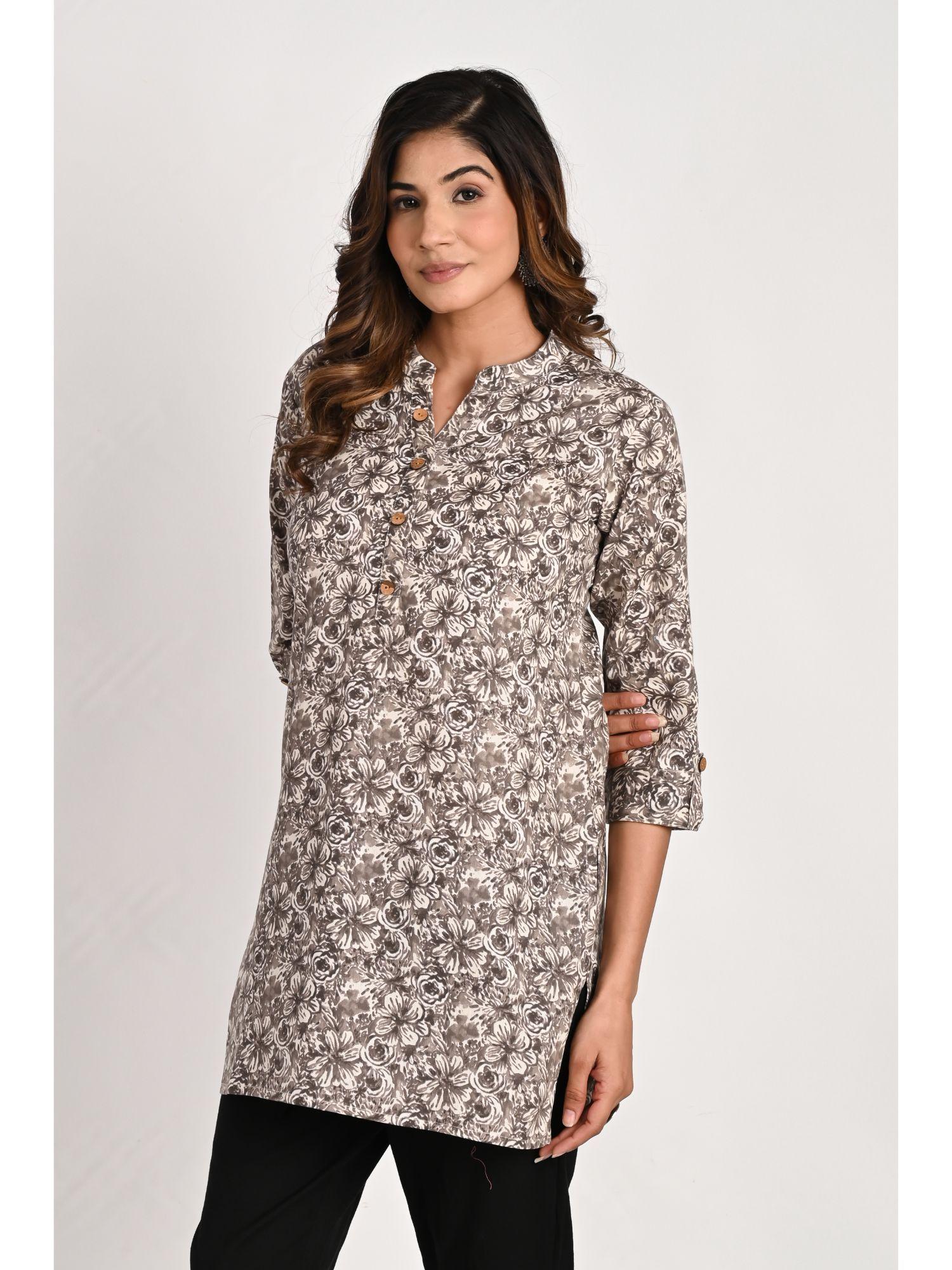 brown floral printed kurti