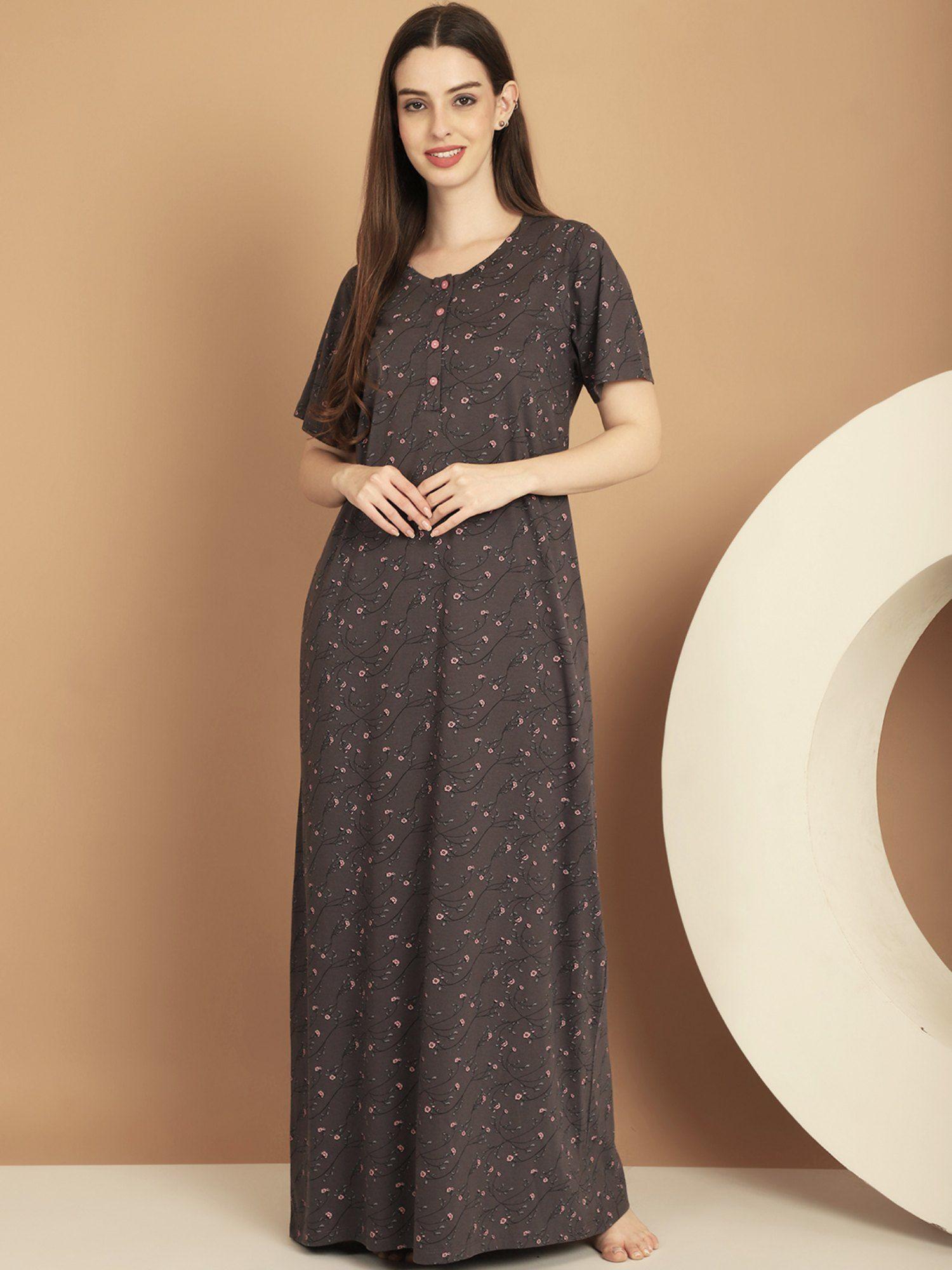 brown floral printed maxi nightdress