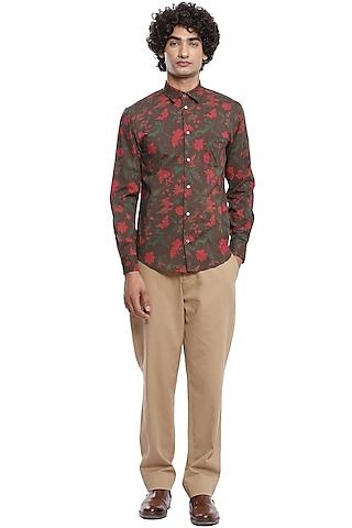 brown floral printed shirt