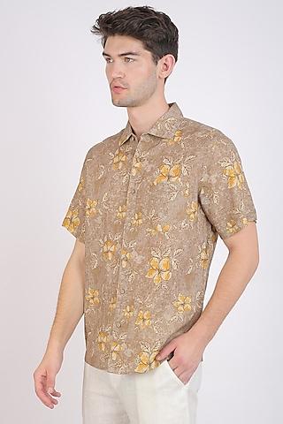 brown floral printed shirt