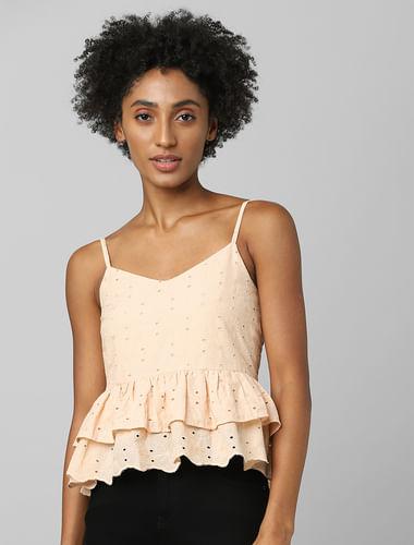 brown frill detail top