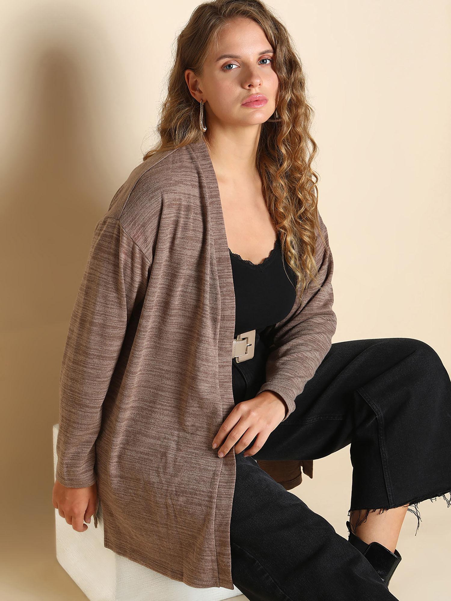 brown front-open cardigan