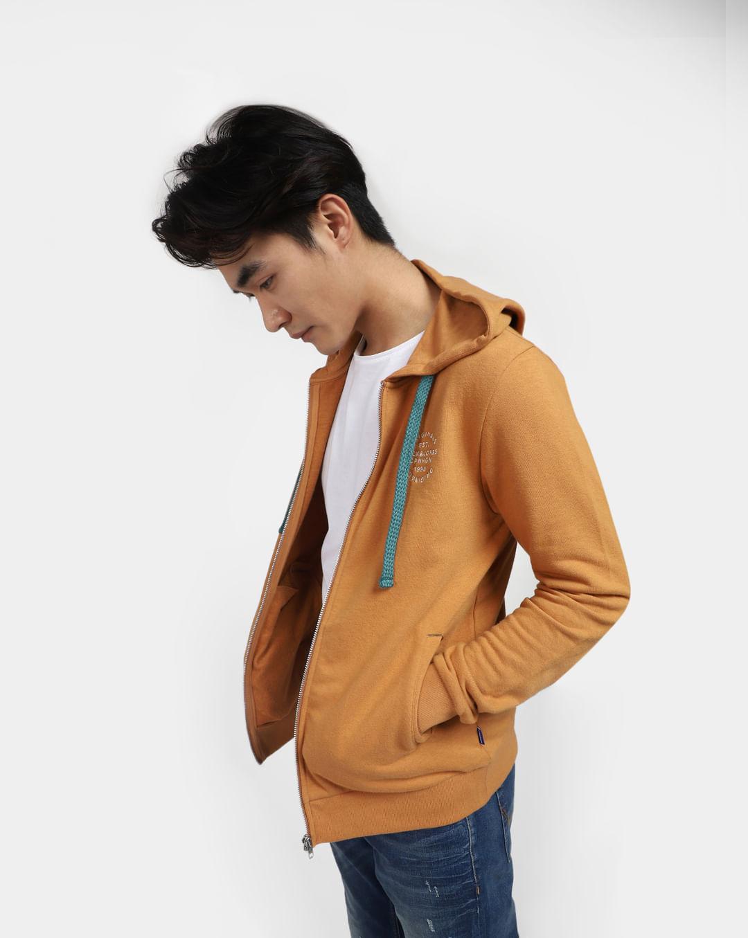 brown front-open hooded sweatshirt
