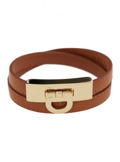 brown gancini brown double twist bracelet in leather woman