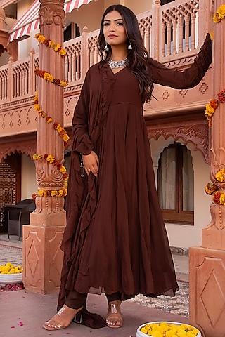 brown georgette anarkali set