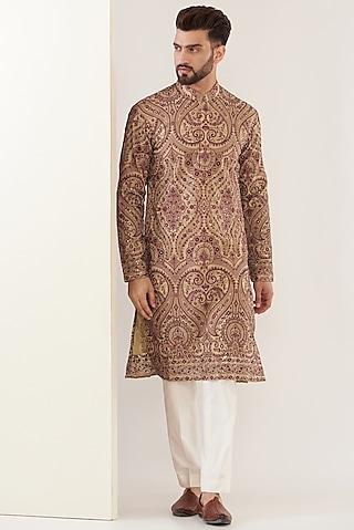 brown georgette embroidered kurta set