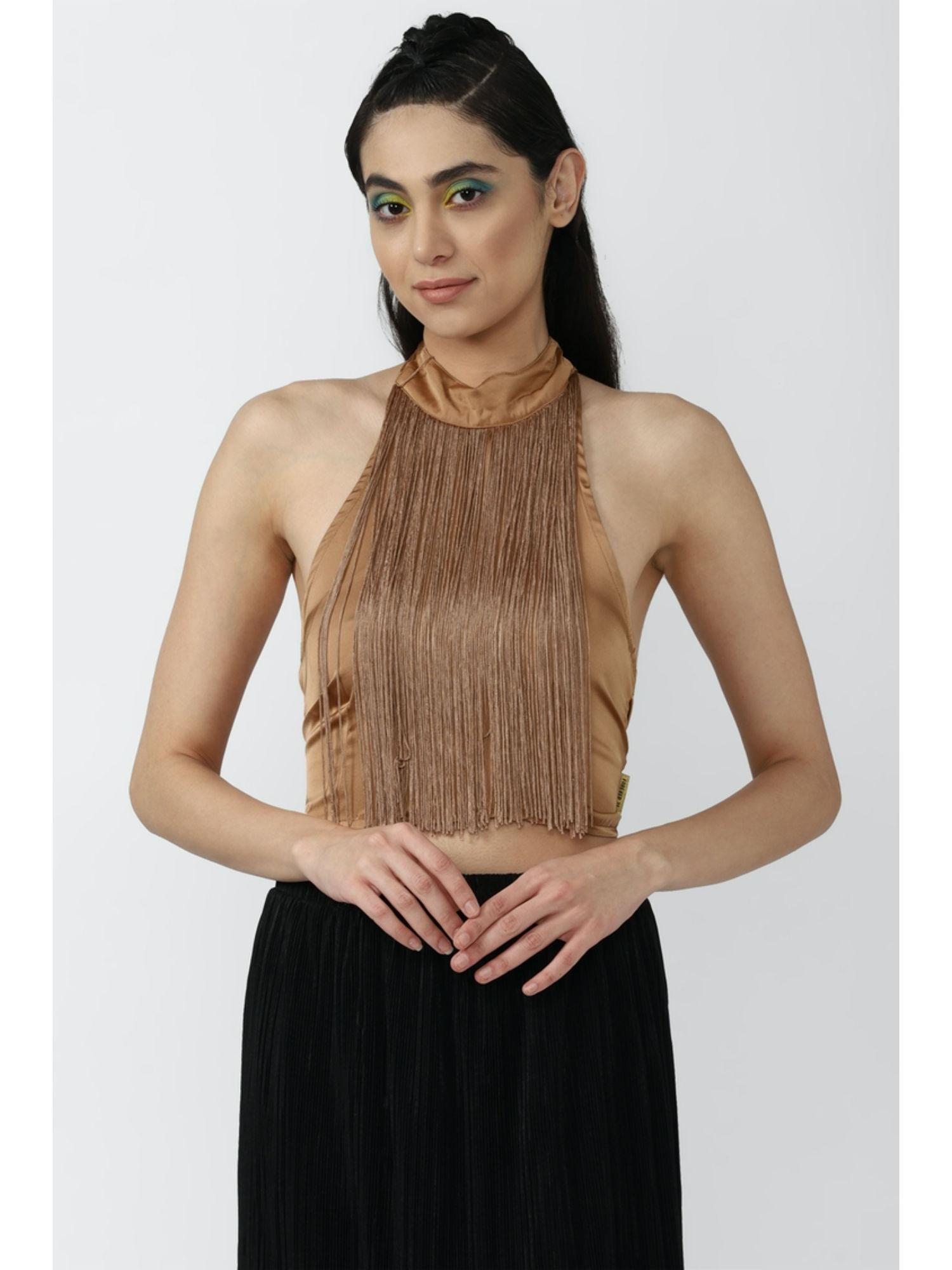 brown halter neck detailingtops