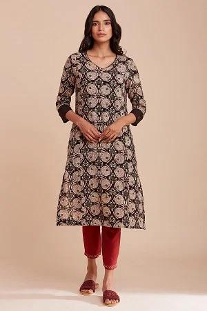 brown hand block print kurta