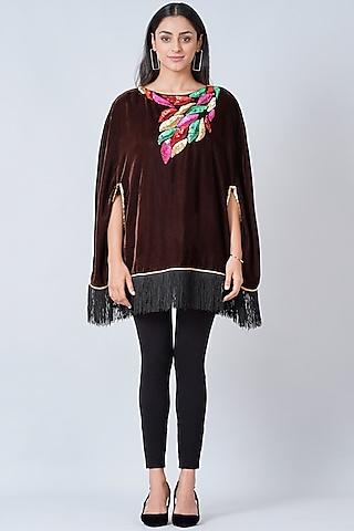 brown hand embroidered poncho top