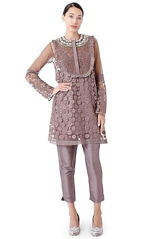 brown hand embroidered tunic set