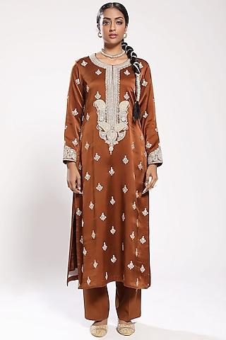 brown handcrafted kurta set