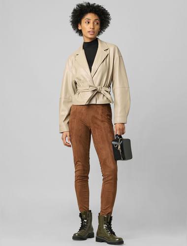 brown high rise faux suede leggings