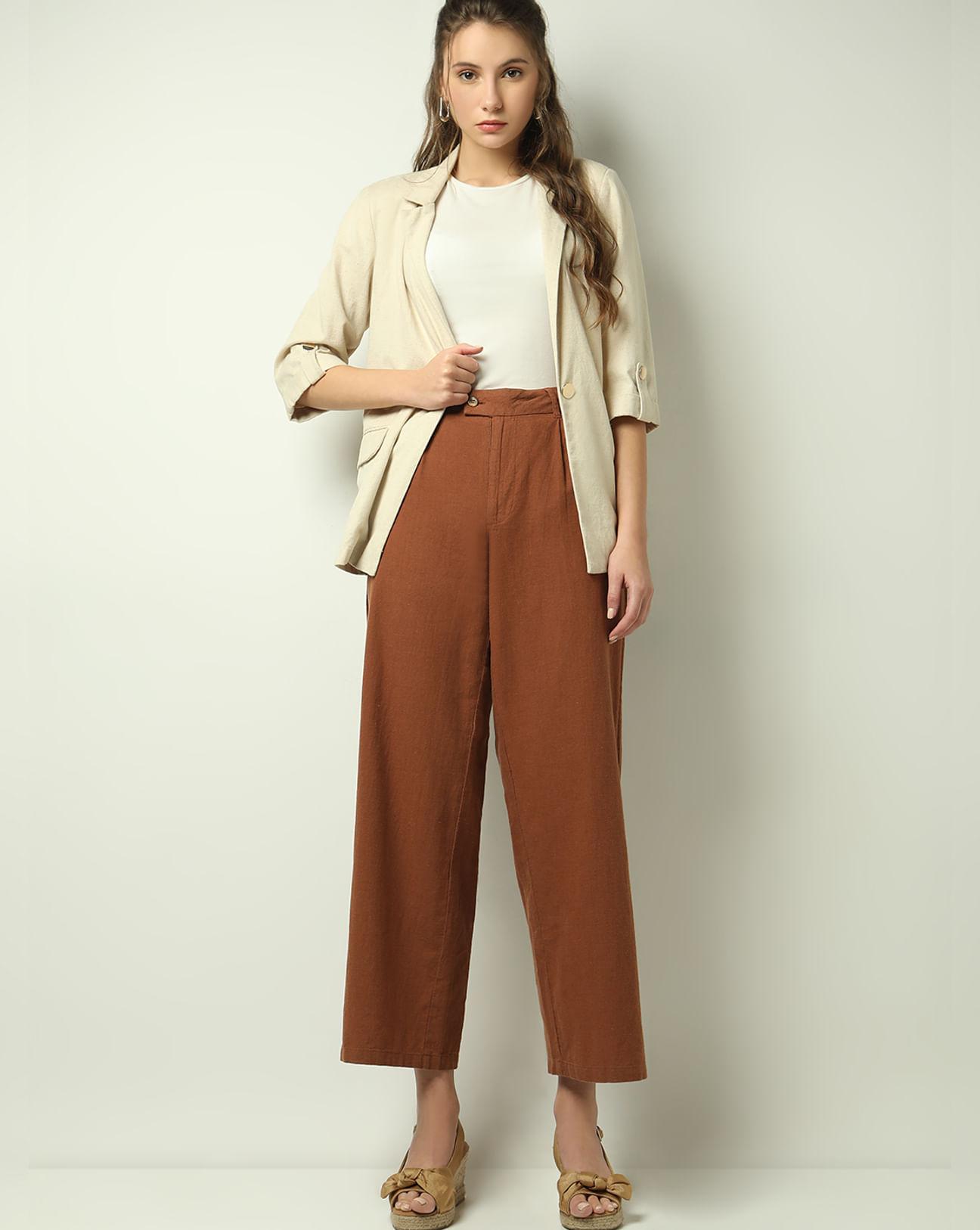 brown high rise linen pants