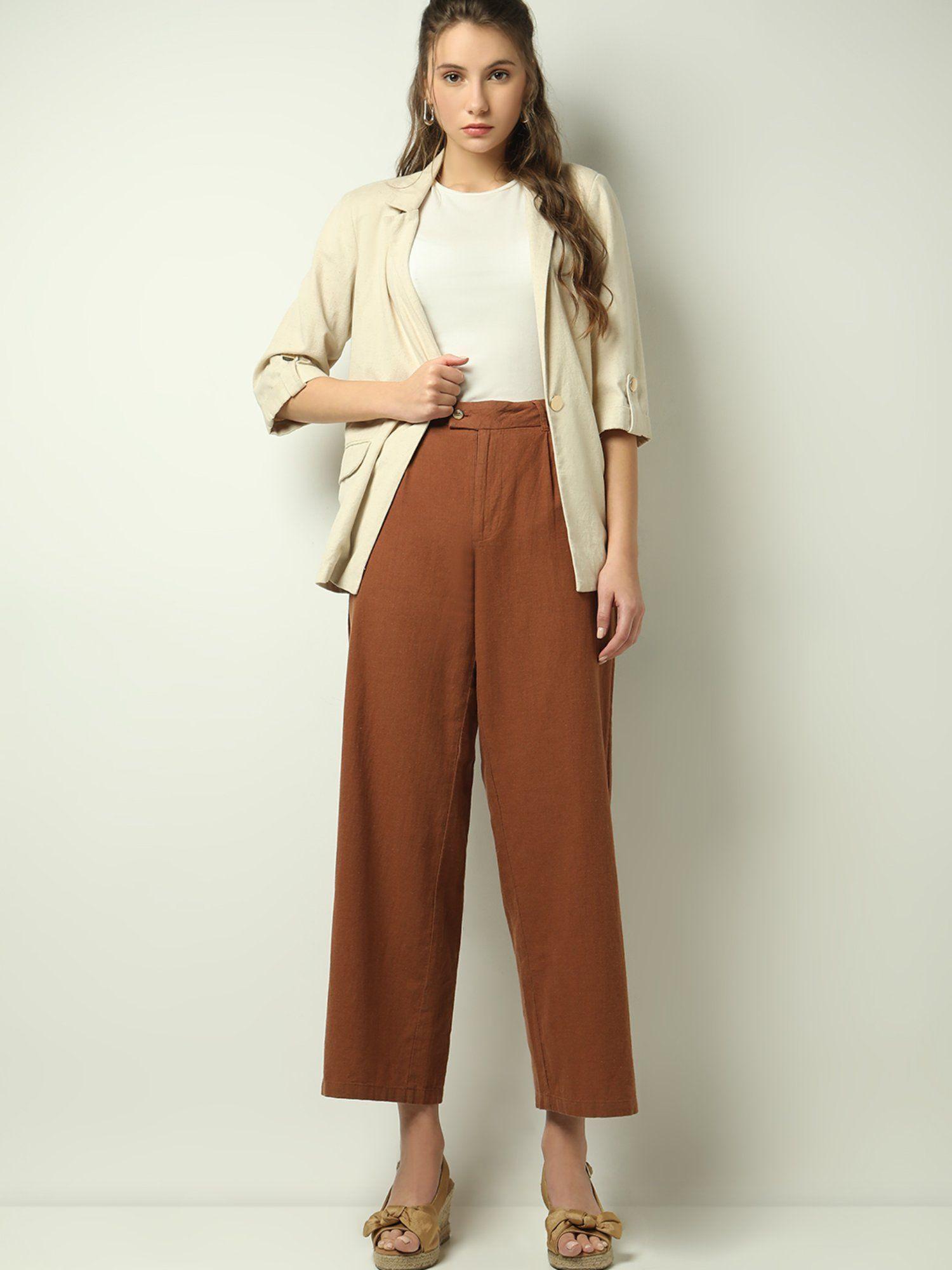 brown high rise linen trouser