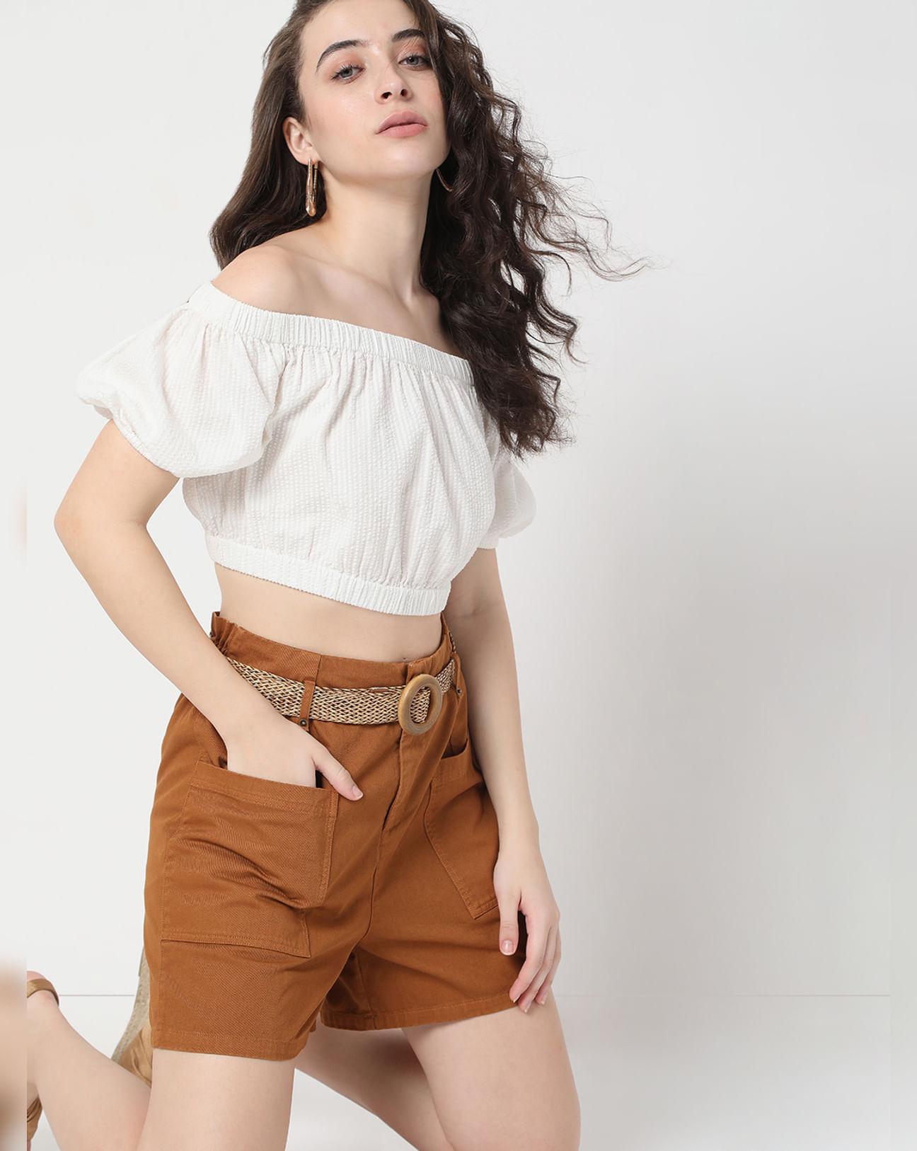 brown high rise shorts