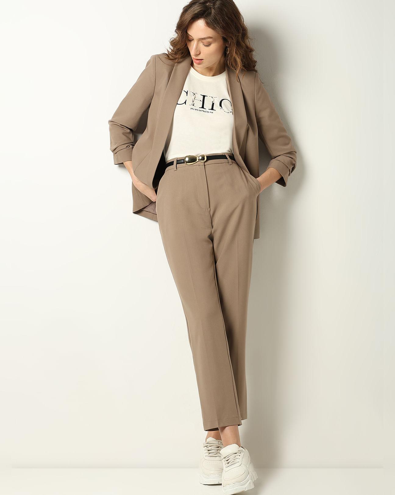 brown high rise tailored pants