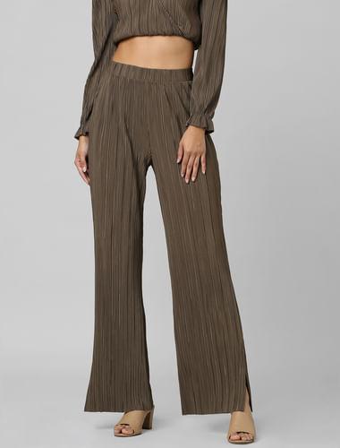 brown high rise wide leg co-ord pants