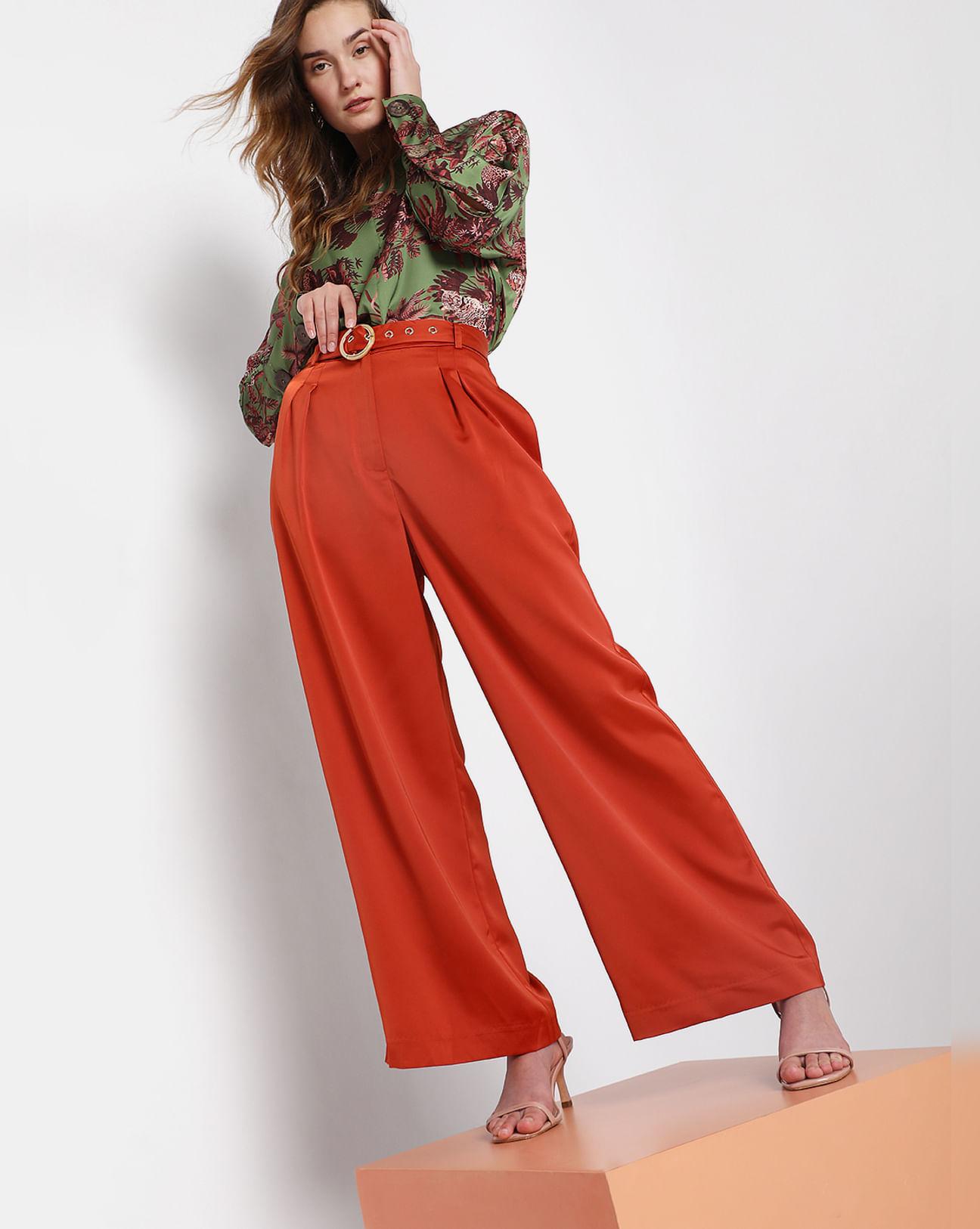 brown high rise wide leg trousers