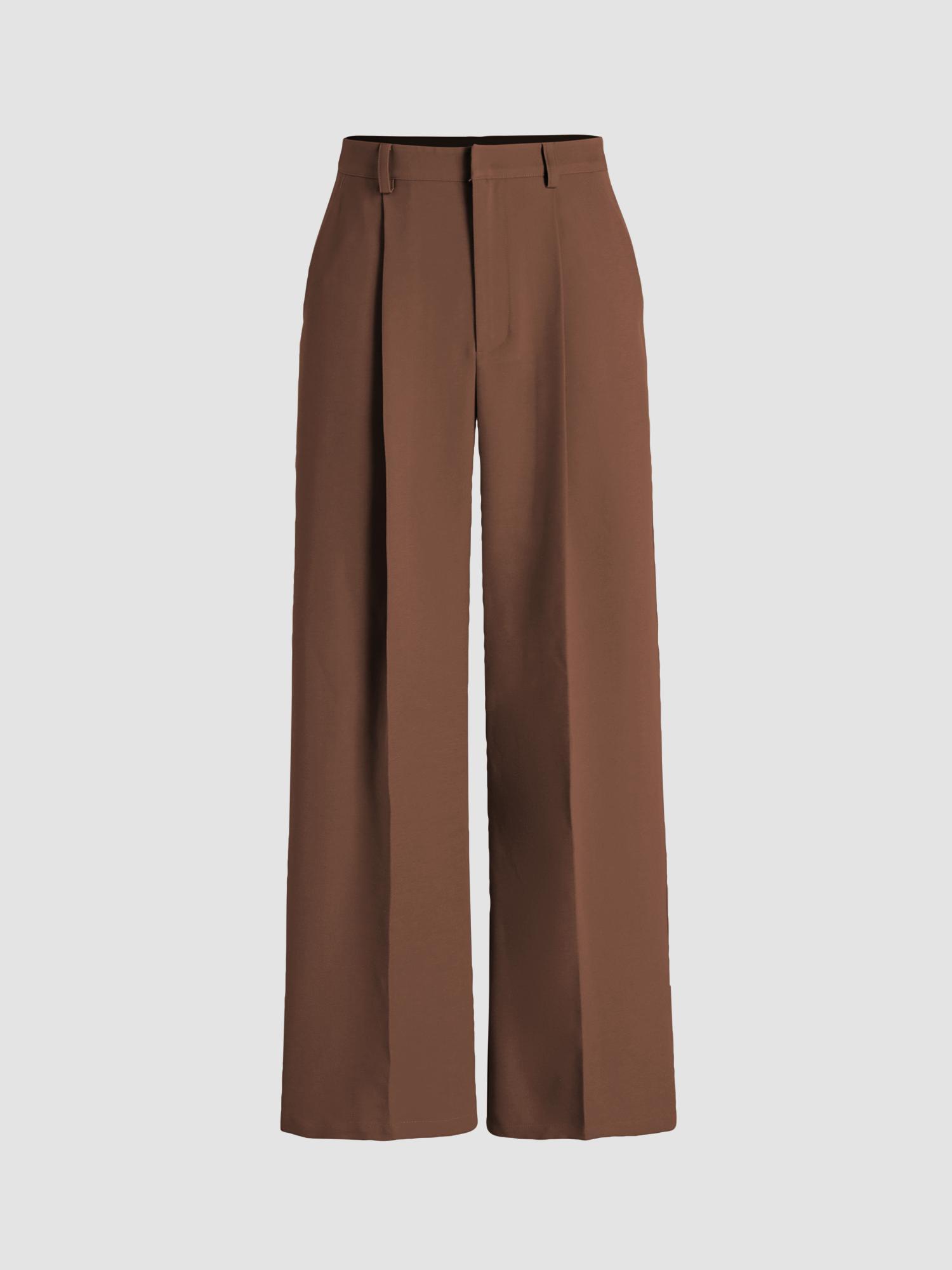 brown high waist pleated wide leg pant