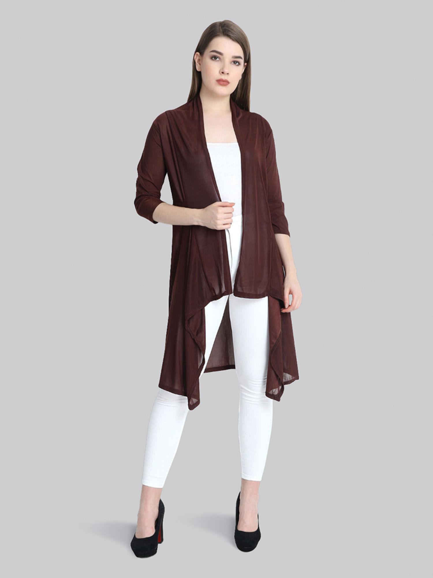 brown hosiery lycra plain long shrug for women