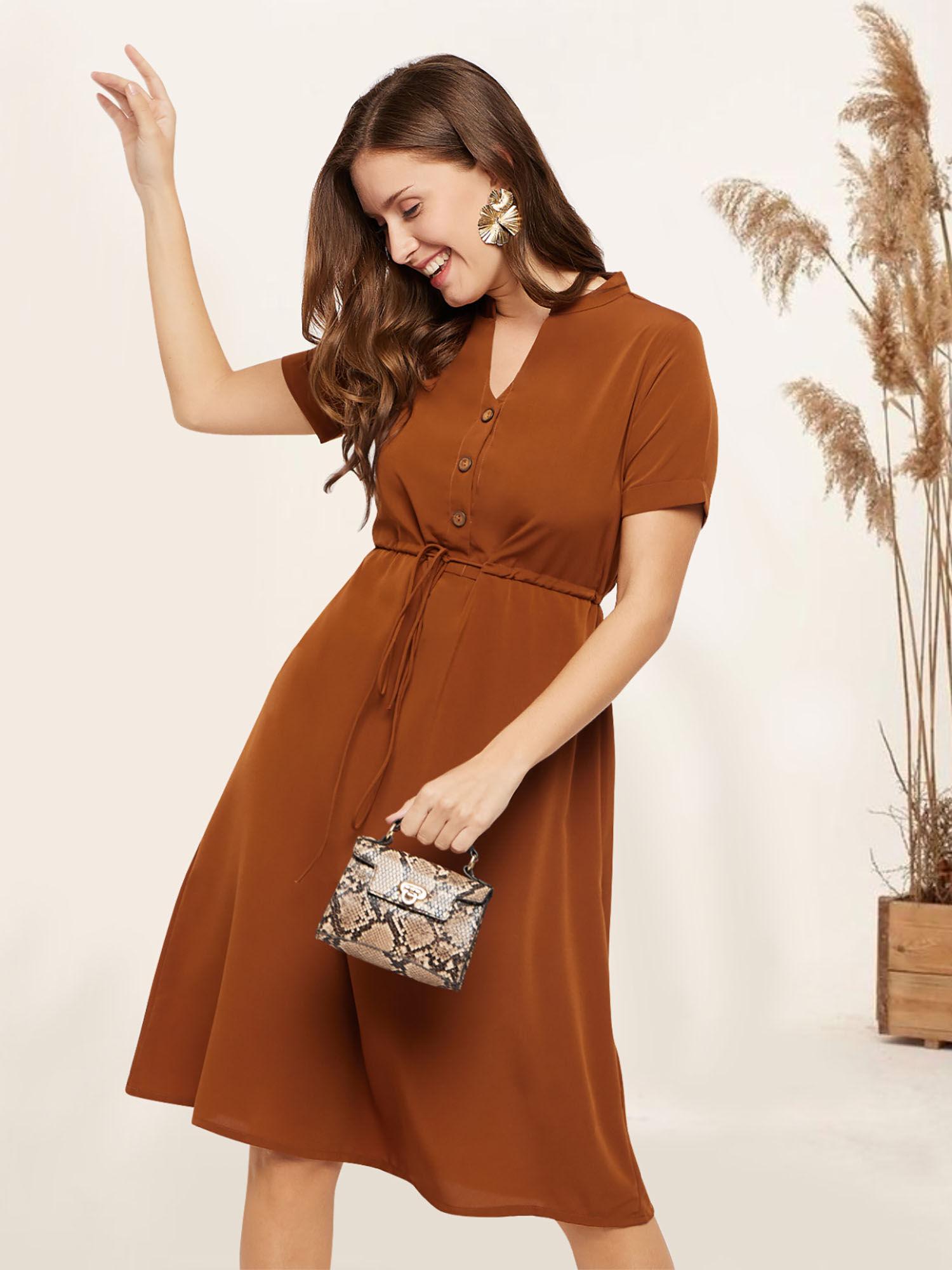 brown knee length shirt dress