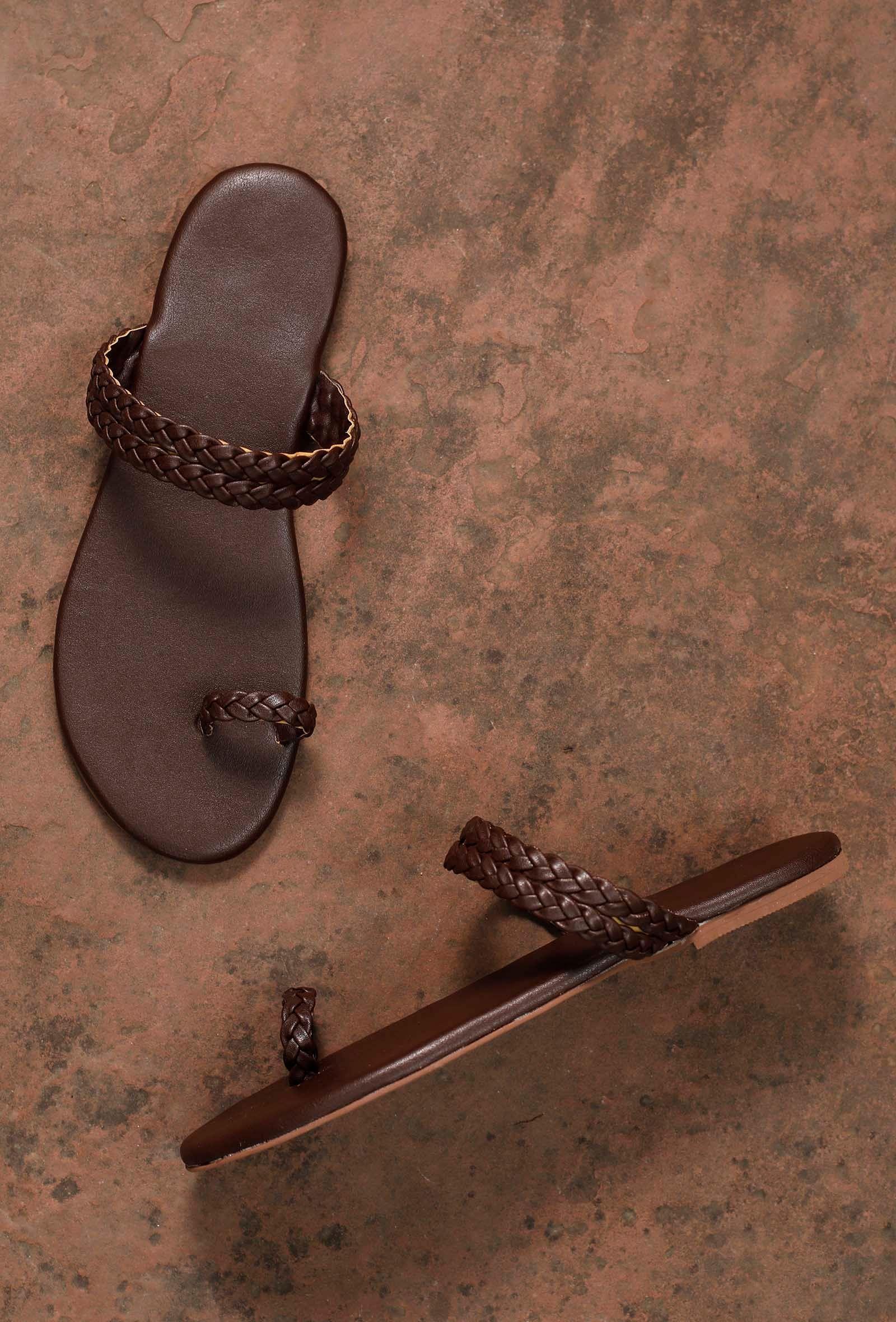 brown knotted cruelty free leather sandals