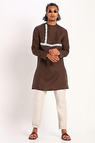 brown kurta in linen