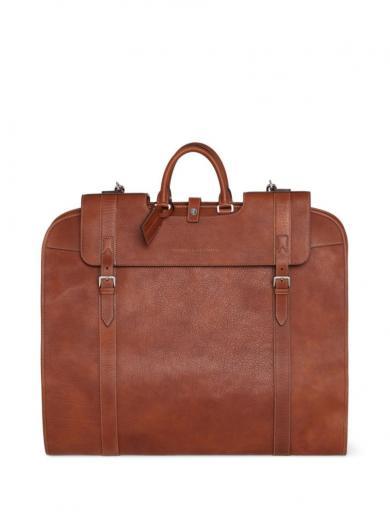 brown leather clothes bag