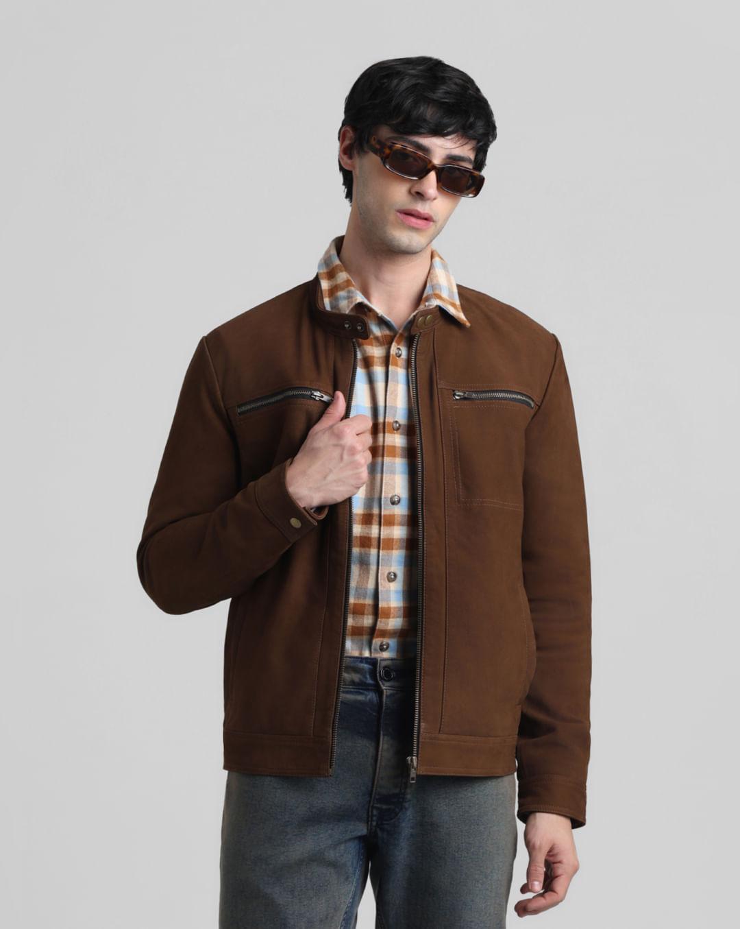 brown leather jacket