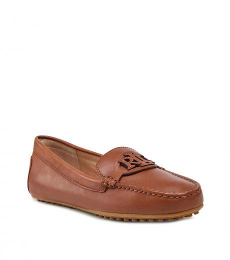 brown leather logo loafers