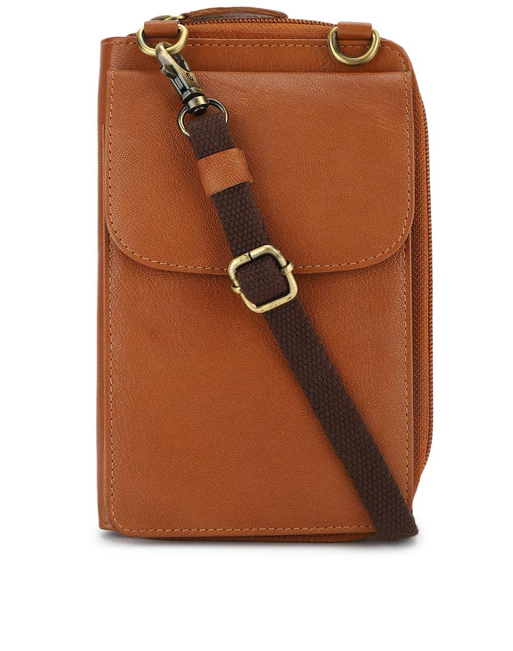 brown leather mobile pouch