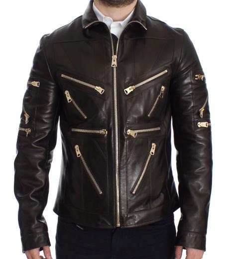 brown leather zipper jacket