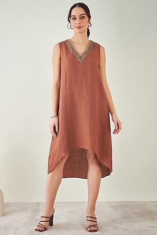 brown linen a-line shirt dress