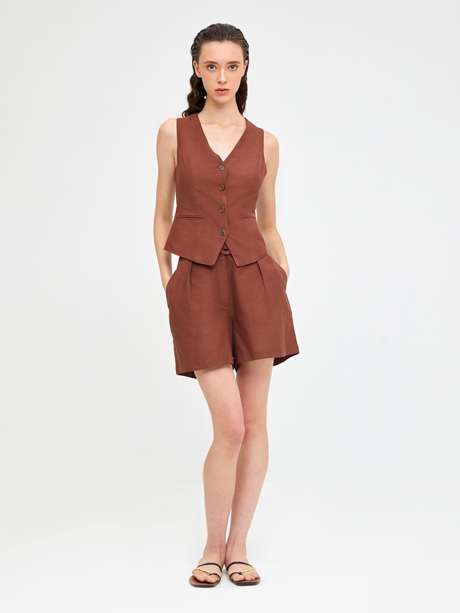 brown linen crop waistcoat