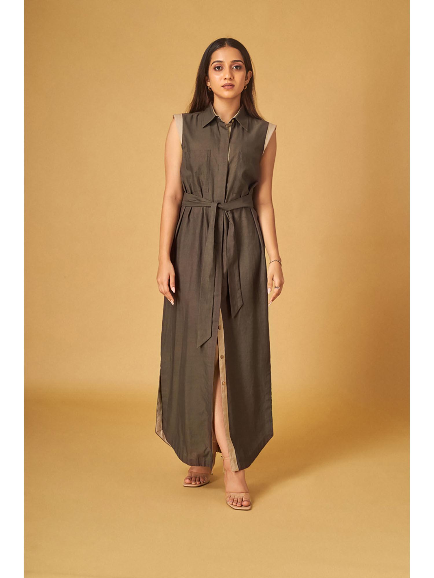 brown linen shirt maxi dress (set of 2)