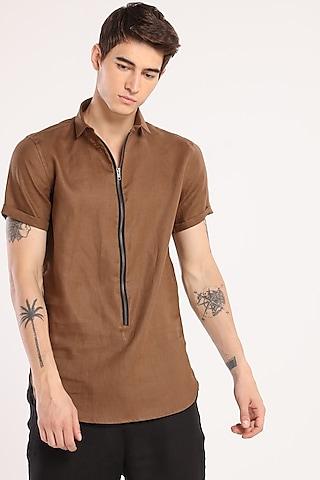 brown linen shirt