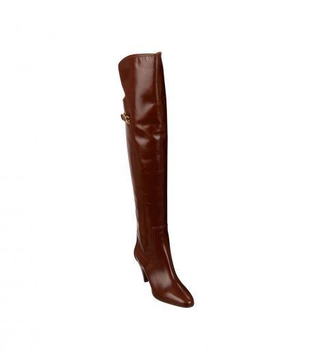 brown logo overknee boots